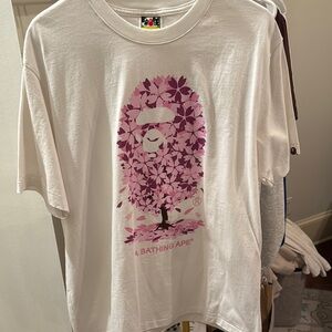 A Bathing Ape White and Pink Graphic T-Shirt
